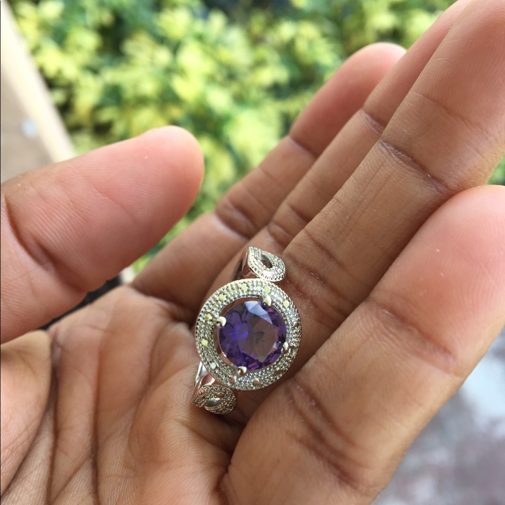 Sterling Silver Amethyst CZ Round Cut Ring - Picture 3 of 7